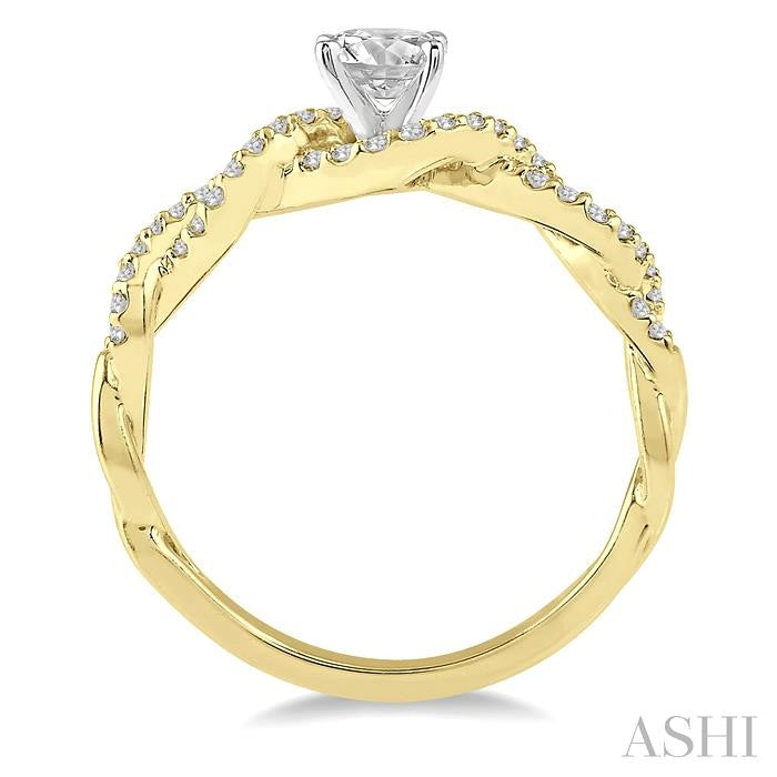 1/2 Ctw Round Center Stone Entwined Diamond Ladies Engagement Ring with 1/3 Ct Round Cut Center Stone in 14K Yellow and White Gold