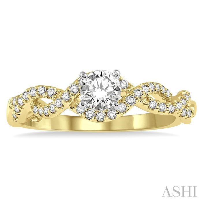 1/5 Ctw Entwined Semi-Mount Round Center Diamond Engagement Ring in 14K Yellow and White Gold