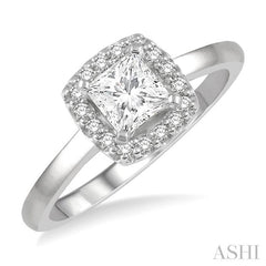 1/3 Ctw Halo Round Cut Diamond Ladies Engagement Ring With 1/4 Ct Princess Cut Center Stone in 14K White Gold