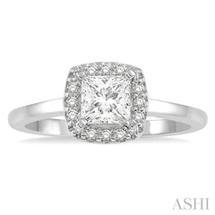 1/3 Ctw Halo Round Cut Diamond Ladies Engagement Ring With 1/4 Ct Princess Cut Center Stone in 14K White Gold