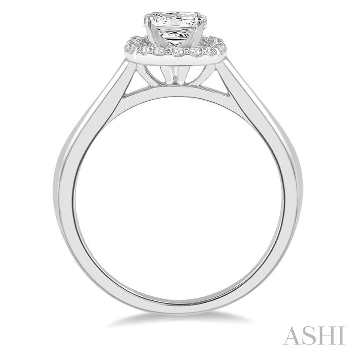 1/3 Ctw Halo Round Cut Diamond Ladies Engagement Ring With 1/4 Ct Princess Cut Center Stone in 14K White Gold