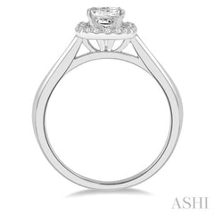 1/3 Ctw Halo Round Cut Diamond Ladies Engagement Ring With 1/4 Ct Princess Cut Center Stone in 14K White Gold