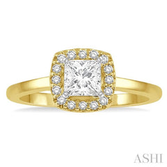 1/3 Ctw Halo Round Cut Diamond Ladies Engagement Ring With 1/4 Ct Princess Cut Center Stone in 14K Yellow and White Gold