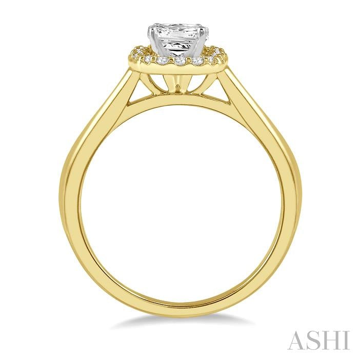 1/3 Ctw Halo Round Cut Diamond Ladies Engagement Ring With 1/4 Ct Princess Cut Center Stone in 14K Yellow and White Gold