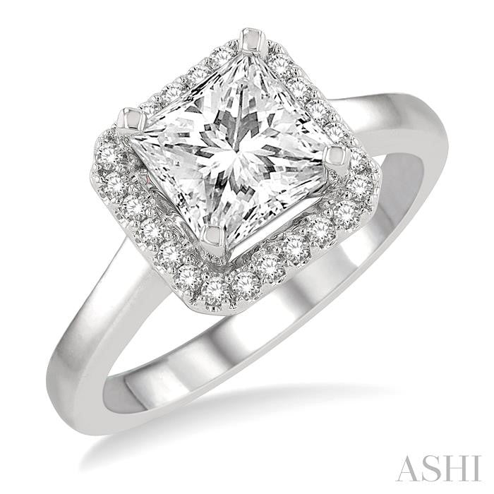 1/6 Ctw Halo Round Cut Diamond Semi-Mount Engagement Ring in 14K White Gold