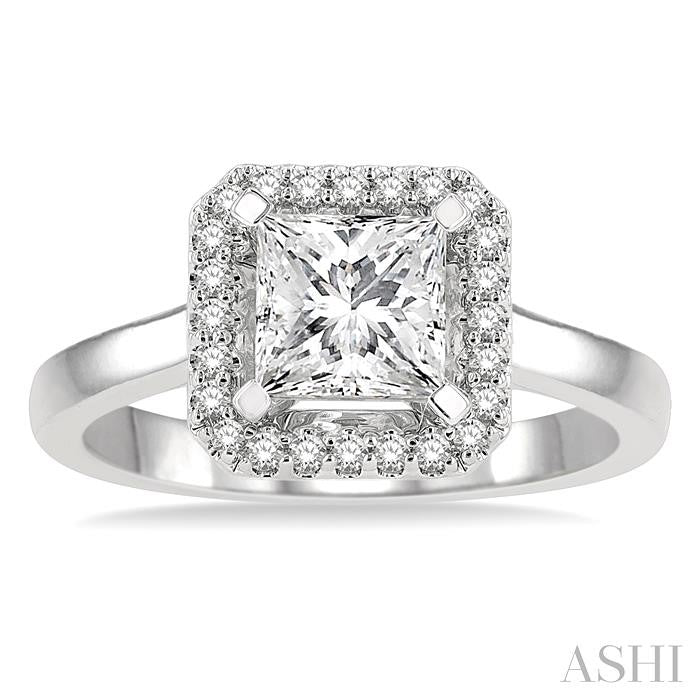 1/6 Ctw Halo Round Cut Diamond Semi-Mount Engagement Ring in 14K White Gold