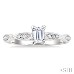 1/2 Ctw Marquise Link Shank Diamond Engagement Ring With 1/3 Ct Emerald Cut Diamond Center Stone in 14K White Gold