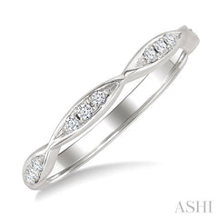 1/10 Ctw Marquise Carved Link Top Round Cut Diamond Stackable Wedding Band in 14K White Gold