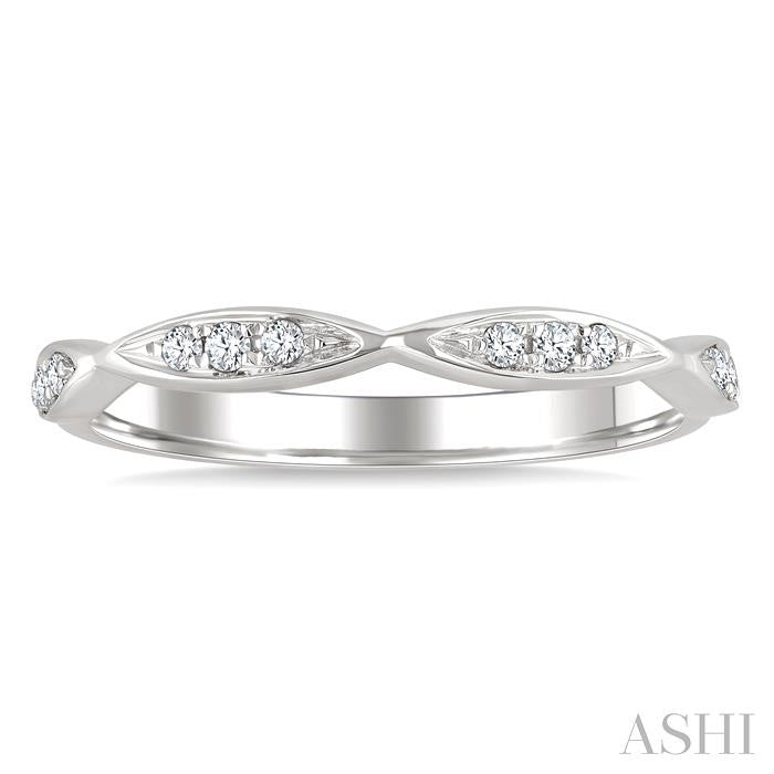 1/10 Ctw Marquise Carved Link Top Round Cut Diamond Stackable Wedding Band in 14K White Gold