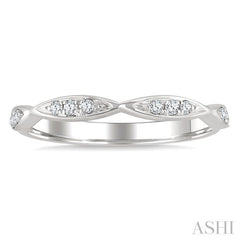 1/10 Ctw Marquise Carved Link Top Round Cut Diamond Stackable Wedding Band in 14K White Gold