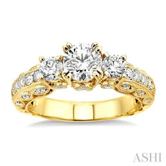 1 1/4 Ctw Diamond Engagement Ring with 1/2 Ct Round Cut Center Stone in 14K Yellow Gold