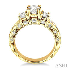 1 1/4 Ctw Diamond Engagement Ring with 1/2 Ct Round Cut Center Stone in 14K Yellow Gold