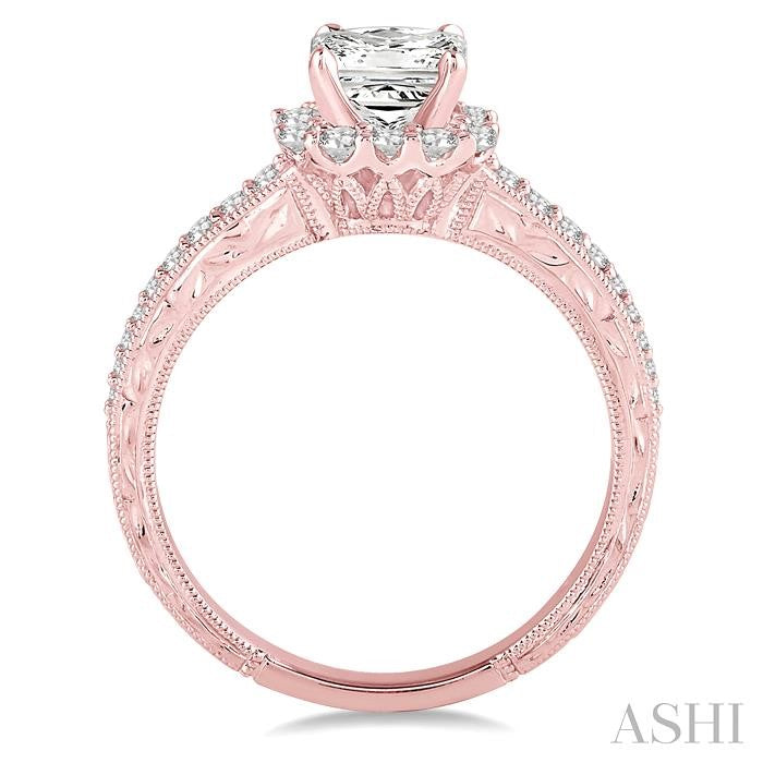 3/4 Ctw Diamond Engagement Ring with 1/3 Ct Princess Cut Center Stone in 14K Rose Gold