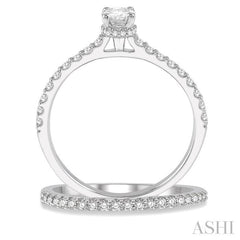 3/4 Ctw Diamond Wedding Set With 5/8 Ct Oval Shape Diamond Engagement Ring and 1/6 Ct Wedding Band in 14K White Gold