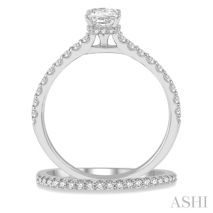 3/4 Ctw Diamond Wedding Set With 5/8 Ct Princess Cut Diamond Engagement Ring and 1/6 Ct Wedding Band in 14K White Gold