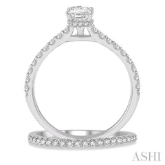 3/4 Ctw Diamond Wedding Set With 5/8 Ct Princess Cut Diamond Engagement Ring and 1/6 Ct Wedding Band in 14K White Gold