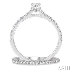3/4 Ctw Diamond Wedding Set With 5/8 Ct Pear Cut Diamond Engagement Ring and 1/6 Ct Wedding Band in 14K White Gold