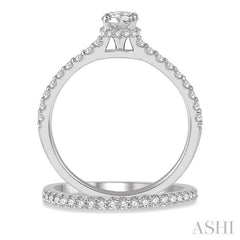3/4 Ctw Diamond Wedding Set With 5/8 Ct Round Cut Diamond Engagement Ring and 1/6 Ct Wedding Band in 14K White Gold