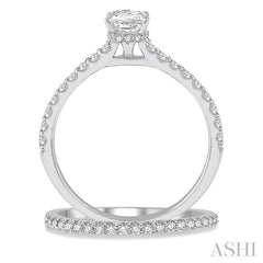 5/8 Ctw Round Cut Diamond Wedding Set With 1/2 Ct Princess Cut 1/4 Ct Center Stone Engagement Ring and 1/6 Ct Wedding Band in 14K White Gold