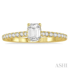 5/8 Ctw Round Cut Diamond Ladies Engagement Ring With 3/8 Ct Emerald Cut Center Stone in 14K Yellow Gold