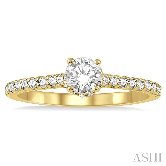 5/8 Ctw Round Center Stone Ladies Engagement Ring with 3/8 Ct Round Cut Center Stone in 14K Yellow Gold