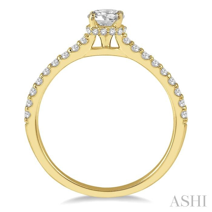 5/8 Ctw Round Center Stone Ladies Engagement Ring with 3/8 Ct Round Cut Center Stone in 14K Yellow Gold