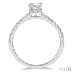1/2 Ctw Round Cut Diamond Ladies Engagement Ring With 1/4 Ct Emerald Cut Center Stone in 14K White Gold