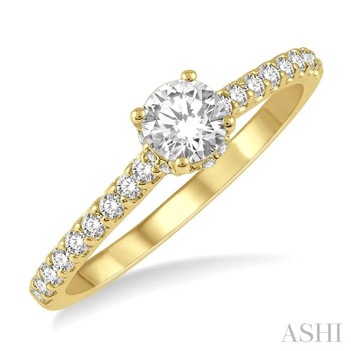 1/2 Ctw Diamond Engagement Ring With 1/4 Ct Round Cut Diamond Center Stone in 14K Yellow Gold