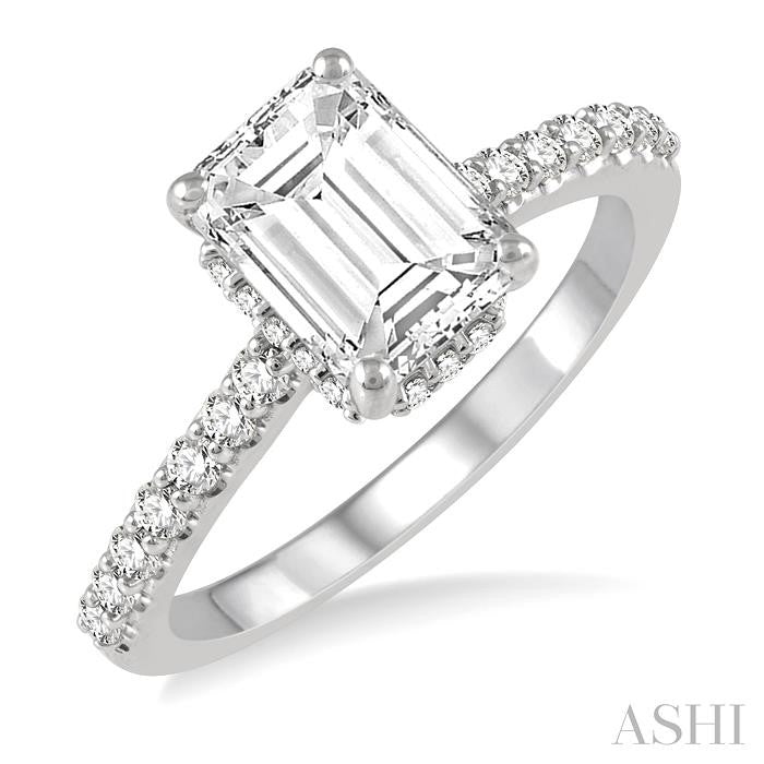 1/3 Ctw Octagon Shape Diamond Semi-Mount Engagement Ring in 14K White Gold