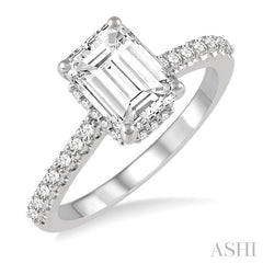 1/3 Ctw Octagon Shape Diamond Semi-Mount Engagement Ring in 14K White Gold