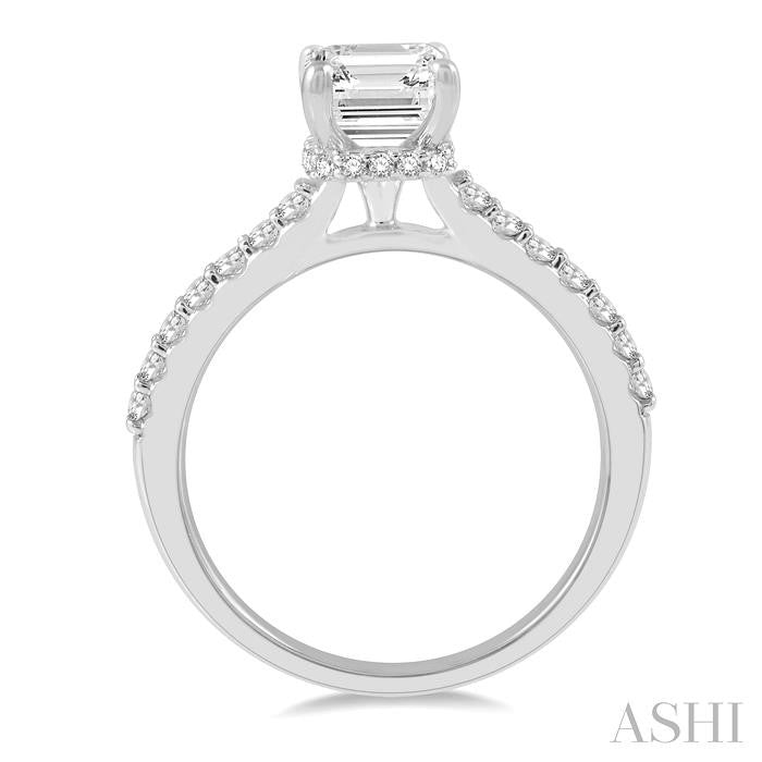 1/3 Ctw Octagon Shape Diamond Semi-Mount Engagement Ring in 14K White Gold