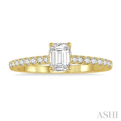 1/5 Ctw Emerald Shape Round Cut Diamond Semi-Mount Engagement Ring in 14K Yellow Gold