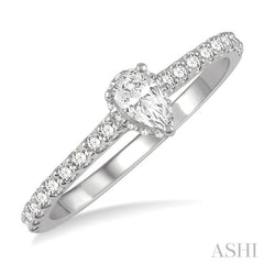 1/5 Ctw Pear Shape Round Cut Diamond Semi-Mount Engagement Ring in 14K White Gold