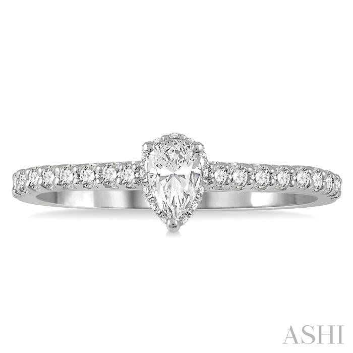 1/5 Ctw Pear Shape Round Cut Diamond Semi-Mount Engagement Ring in 14K White Gold
