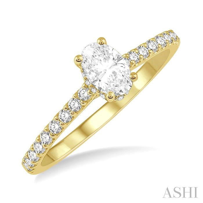 1/5 Ctw Oval Shape Round Cut Diamond Semi-Mount Engagement Ring in 14K Yellow Gold
