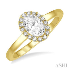 5/8 Ctw Oval and Round cut Diamond Ladies Engagement Ring with 1/2 Ct Oval Cut Center Stone in 14K Yellow and White Gold