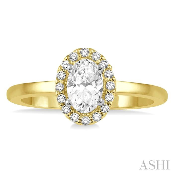 5/8 Ctw Oval and Round cut Diamond Ladies Engagement Ring with 1/2 Ct Oval Cut Center Stone in 14K Yellow and White Gold