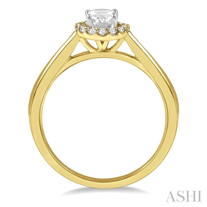 5/8 Ctw Oval and Round cut Diamond Ladies Engagement Ring with 1/2 Ct Oval Cut Center Stone in 14K Yellow and White Gold