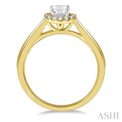 5/8 Ctw Oval and Round cut Diamond Ladies Engagement Ring with 1/2 Ct Oval Cut Center Stone in 14K Yellow and White Gold