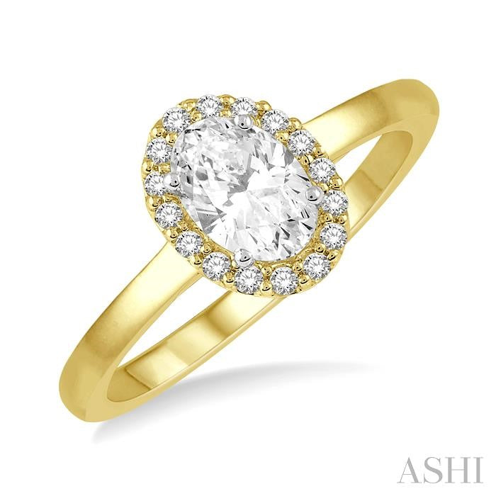 1/3 Ctw Round Cut Diamond Halo Engagement Ring With 1/4 Ct Oval Cut Center Stone in 14K Yellow and White Gold