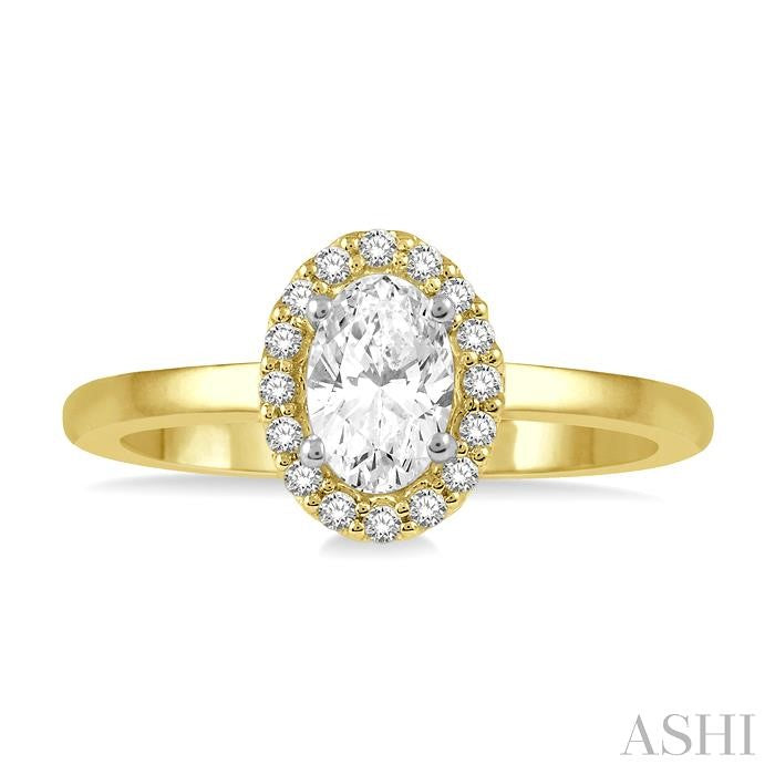 1/3 Ctw Round Cut Diamond Halo Engagement Ring With 1/4 Ct Oval Cut Center Stone in 14K Yellow and White Gold