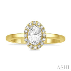 1/3 Ctw Round Cut Diamond Halo Engagement Ring With 1/4 Ct Oval Cut Center Stone in 14K Yellow and White Gold