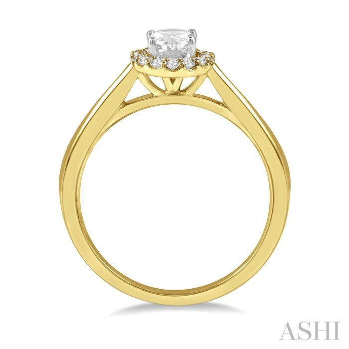 1/3 Ctw Round Cut Diamond Halo Engagement Ring With 1/4 Ct Oval Cut Center Stone in 14K Yellow and White Gold