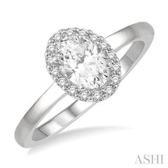 1/10 Ctw Oval Shape Center Round Cut Diamond Halo Semi-Mount Engagement Ring in 14K White Gold