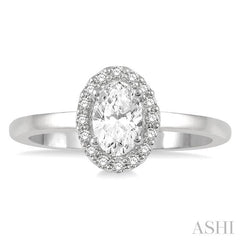 1/10 Ctw Oval Shape Center Round Cut Diamond Halo Semi-Mount Engagement Ring in 14K White Gold
