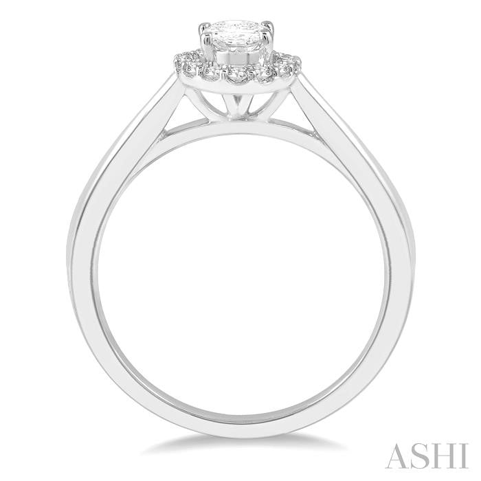 1/10 Ctw Oval Shape Center Round Cut Diamond Halo Semi-Mount Engagement Ring in 14K White Gold