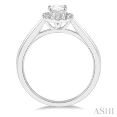 1/10 Ctw Oval Shape Center Round Cut Diamond Halo Semi-Mount Engagement Ring in 14K White Gold