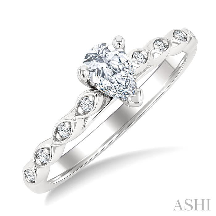 1/2 Ctw Marquise Mount Shank Round Cut Diamond Engagement Ring With 1/3 Ct Pear Cut Diamond Center Stone in 14K White Gold