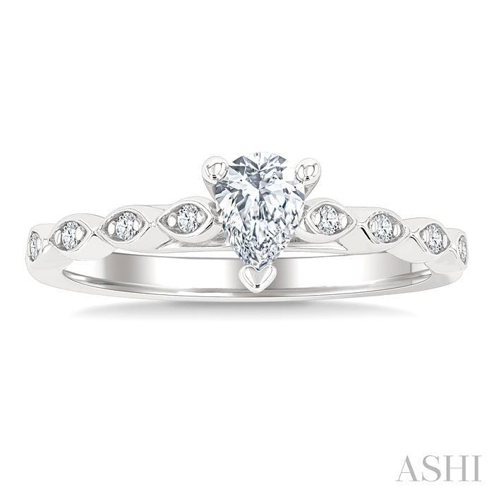 1/2 Ctw Marquise Mount Shank Round Cut Diamond Engagement Ring With 1/3 Ct Pear Cut Diamond Center Stone in 14K White Gold