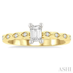 3/8 Ctw Round & Emerald Cut Diamond Engagement Ring With 1/3 Ctw Emerald Cut Center Stone in 14K Yellow and White Gold